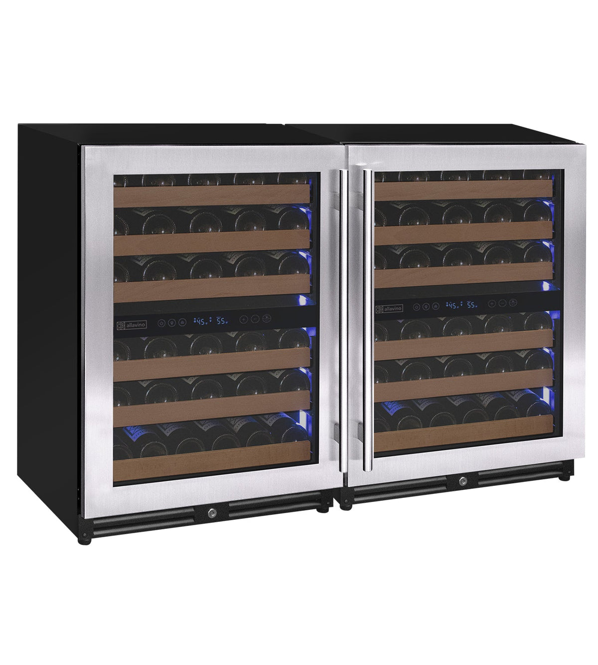 Allavino BF 2X-VSW5134D-2S Reserva Series 102 Bottle Four Zone Undercounter Wine Refrigerator Cooler with Stainless Steel Doors - Side-by-Side