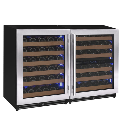 Allavino BF 3Z-VSW5134-S Reserva Series 102 Bottle Three Zone Undercounter Wine Refrigerator Cooler with Stainless Steel Doors - Side-by-Side