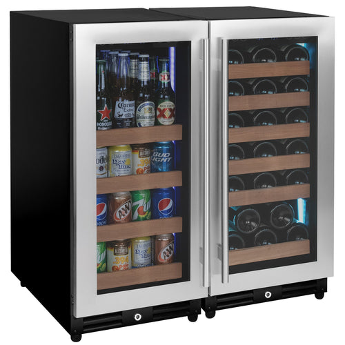Allavino BF 3Z-VSWB15-2S20 Reserva Series 30 Bottle/88 Can Dual Zone Side-by-Side Wine Refrigerator/Beverage Center with Stainless Steel Doors
