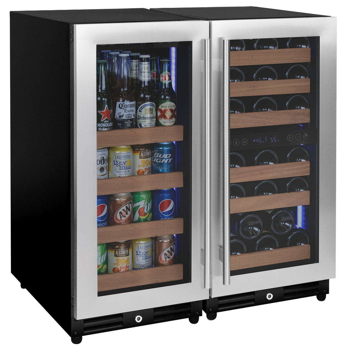 Allavino BF 3Z-VSWB15-3S20 Reserva Series 30 Bottle/88 Can Dual Zone Side-by-Side Wine Refrigerator/Beverage Center with Stainless Steel Doors