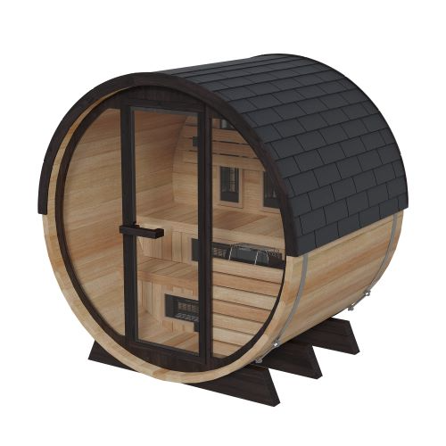 Finnmark FD-7 Infrared and Traditional 6x6 Outdoor Barrel Sauna, Thermo-Aspen