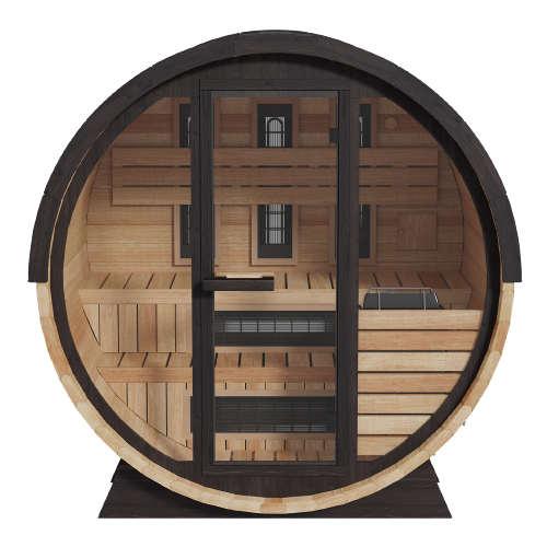 Finnmark FD-7 Infrared and Traditional 6x6 Outdoor Barrel Sauna, Thermo-Aspen