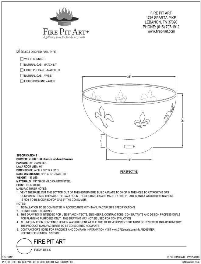 Fire Pit Art Fleur de Lis Match Lit NG