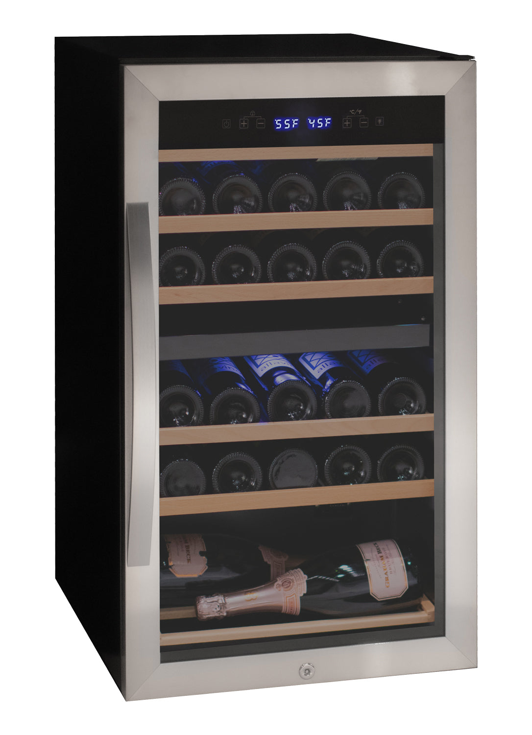 Allavino AO KWR28D-2SR Cascina Series 28 Bottle Dual Zone Freestanding Wine Cooler Refrigerator with Stainless Steel Door