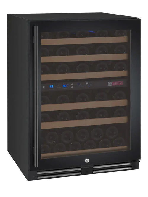 Allavino AO VSWR56-2BR20 FlexCount Series 56 Bottle Dual Zone Built-in Wine Cooler Refrigerator with Black Door - Right Hinge