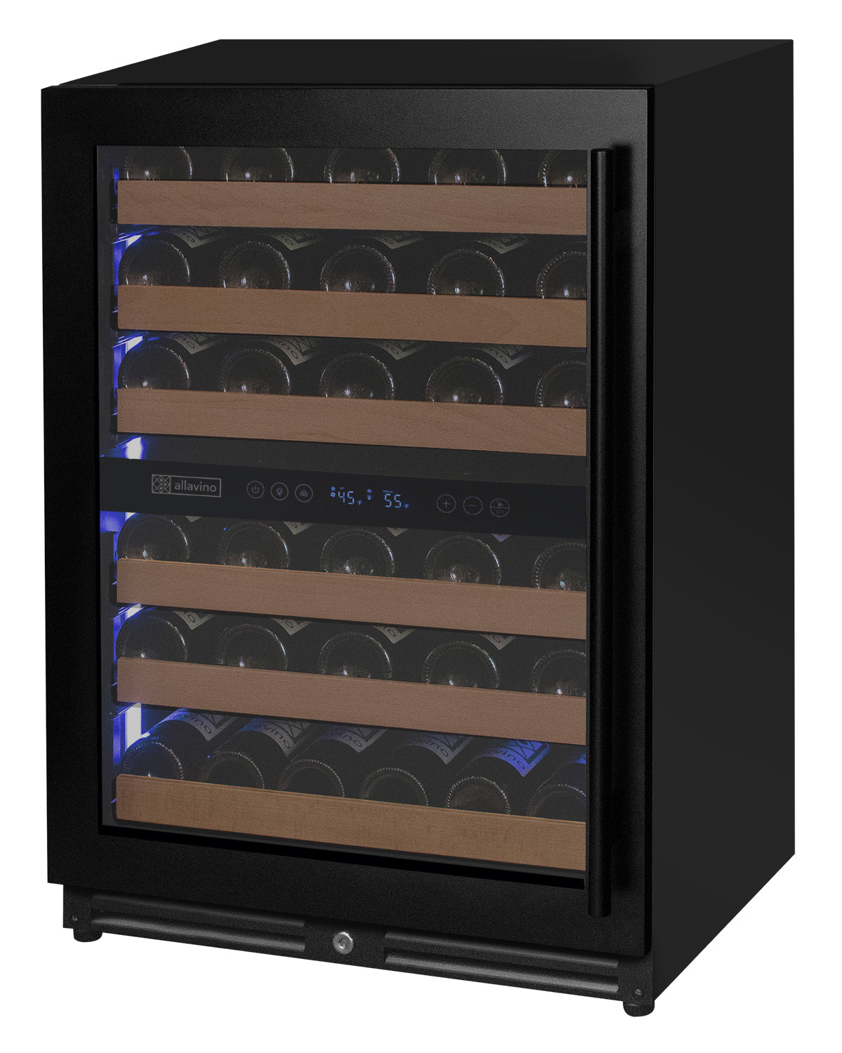 Allavino AO VSW5134D-2BL Reserva Series - 51 Bottle Dual Zone Built-in Luxury Wine Refrigerator with Black Door - Left Hinge