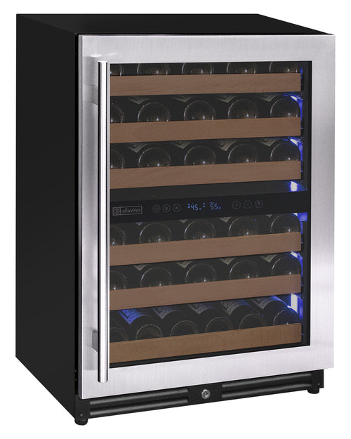 Allavino AO VSW5134D-2SR Reserva Series - 51 Bottle Dual Zone Built-in Luxury Wine Refrigerator with Stainless Steel Door - Right Hinge