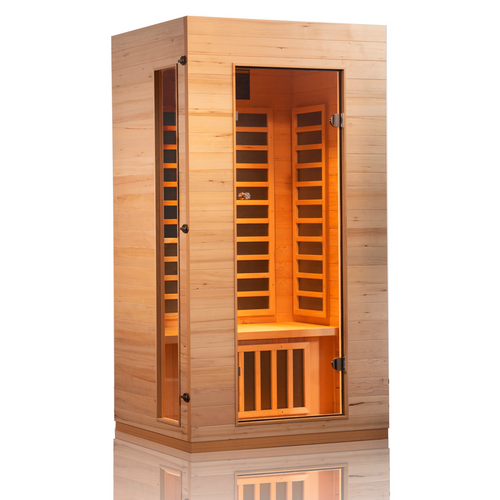 Hongyuan 1-Person Low EMF FAR Infrared Hemlock Sauna – 6 Carbon Heating Panels, 75” Indoor Home Spa