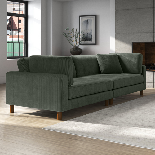 Assel 116 Inch Corduroy Sofa - Oversized Wide Sectional Couch with Plush Fabric Upholstery