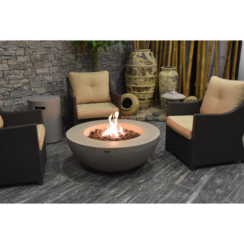 36″ Round Concrete Smokeless Fire Pit with Lid – Modern Outdoor Propane Fire Bowl